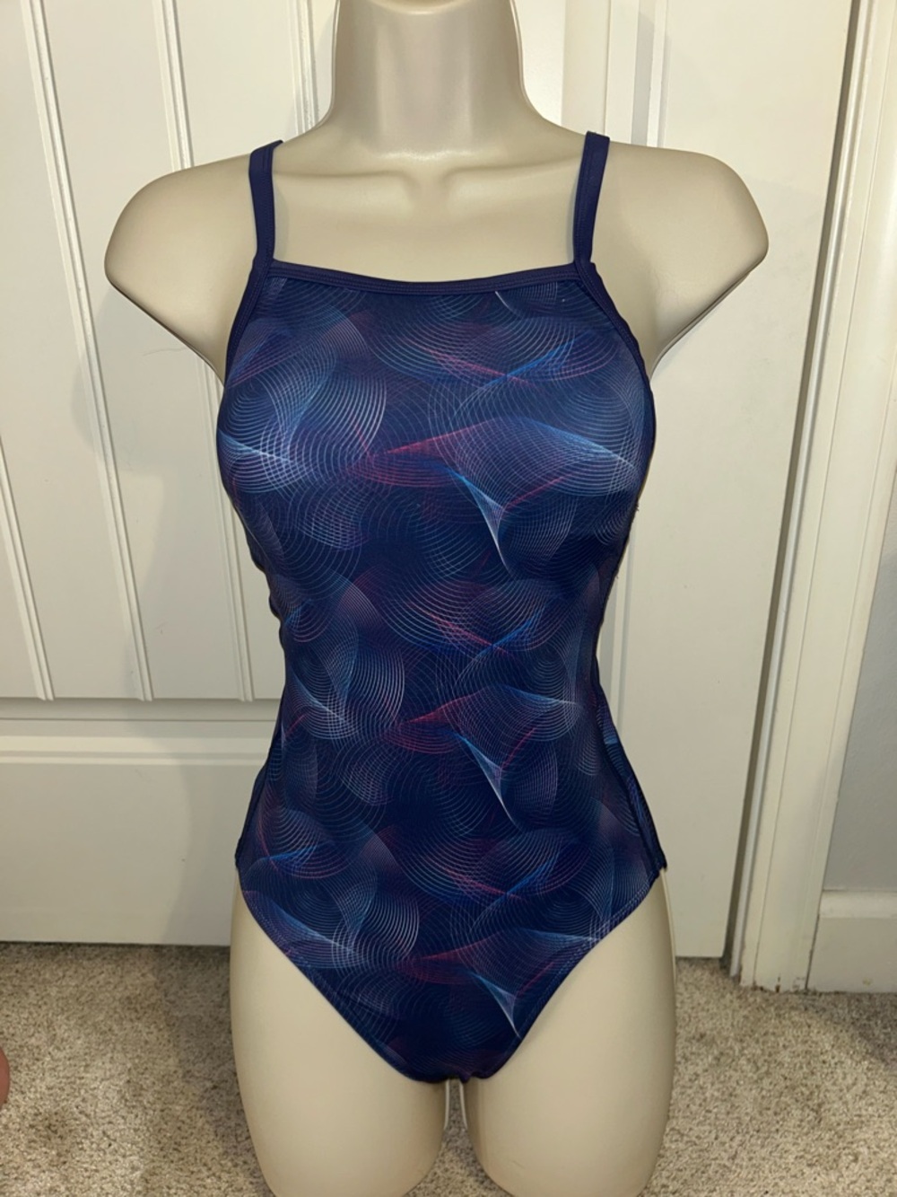 NWT Syrokan Women's Navy Wave-Print One-Piece Swimsuit Sz S